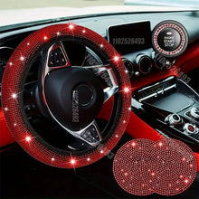 Load image into Gallery viewer, Car Accessories Set 27 pcs  Universal Fit Polyester Steering Cover Shiny License Frame Phone Holder Coasters &amp; accessories Color Options