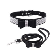 Load image into Gallery viewer, Pet Collar and Leash Set Bling with Rhinestones and Bow&#39;s Color Options