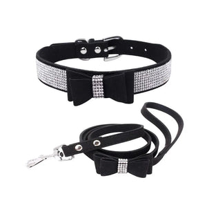 Pet Collar and Leash Set Bling with Rhinestones and Bow's Color Options