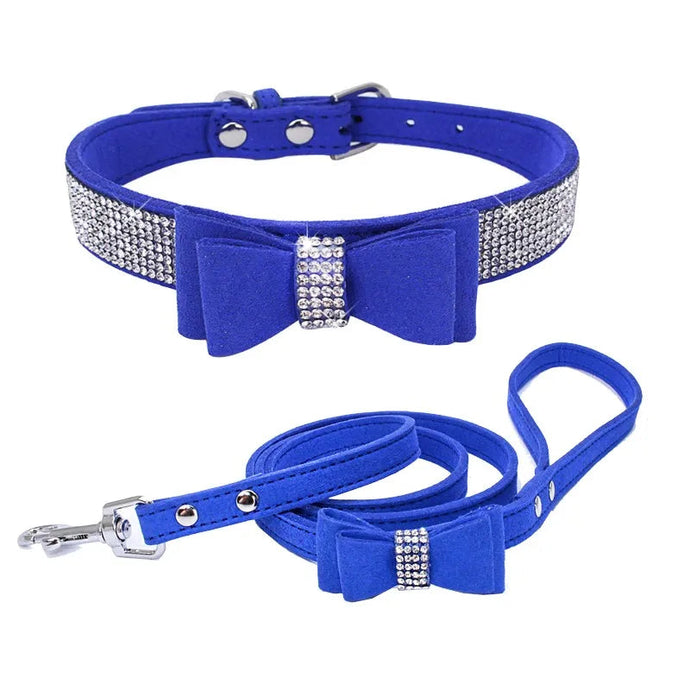 Pet Collar and Leash Set Bling with Rhinestones and Bow's Color Options