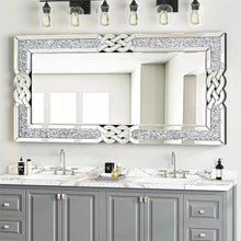 Load image into Gallery viewer, Luxury Mirror Crushed Diamond Wall Mirror Rectangular Glass Silver Vanity with Decorative Glam Bling Crystal Frame Edge size options