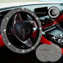 Load image into Gallery viewer, Car Accessories Set 27 pcs  Universal Fit Polyester Steering Cover Shiny License Frame Phone Holder Coasters &amp; accessories Color Options