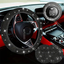 Load image into Gallery viewer, Car Accessories Set 27 pcs  Universal Fit Polyester Steering Cover Shiny License Frame Phone Holder Coasters &amp; accessories Color Options
