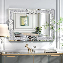 Load image into Gallery viewer, Luxury Mirror Crushed Diamond Wall Mirror Rectangular Glass Silver Vanity with Decorative Glam Bling Crystal Frame Edge size options