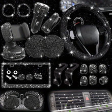 Load image into Gallery viewer, Car Accessories Set 27 pcs  Universal Fit Polyester Steering Cover Shiny License Frame Phone Holder Coasters &amp; accessories Color Options