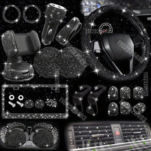 Load image into Gallery viewer, Car Accessories Set 27 pcs  Universal Fit Polyester Steering Cover Shiny License Frame Phone Holder Coasters &amp; accessories Color Options