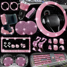 Load image into Gallery viewer, Car Accessories Set 27 pcs  Universal Fit Polyester Steering Cover Shiny License Frame Phone Holder Coasters &amp; accessories Color Options
