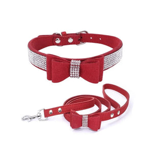 Pet Collar and Leash Set Bling with Rhinestones and Bow's Color Options