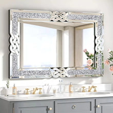 Load image into Gallery viewer, Luxury Mirror Crushed Diamond Wall Mirror Rectangular Glass Silver Vanity with Decorative Glam Bling Crystal Frame Edge size options