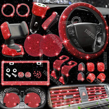 Load image into Gallery viewer, Car Accessories Set 27 pcs  Universal Fit Polyester Steering Cover Shiny License Frame Phone Holder Coasters &amp; accessories Color Options