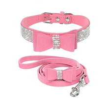 Load image into Gallery viewer, Pet Collar and Leash Set Bling with Rhinestones and Bow&#39;s Color Options
