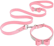 Load image into Gallery viewer, Pet Collar and Leash Set Bling with Rhinestones and Bow&#39;s Color Options