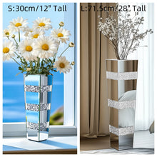 Load image into Gallery viewer, Modern Floor Flower Vase Decorative Crystal Silver Standing Mirrored Flower Vase Floral Arrangement Vase (2 sizes)
