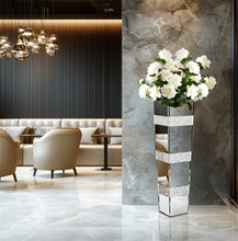 Load image into Gallery viewer, Modern Floor Flower Vase Decorative Crystal Silver Standing Mirrored Flower Vase Floral Arrangement Vase (2 sizes)