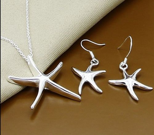 women's sterling silver starfish jewelry set necklace and earrings