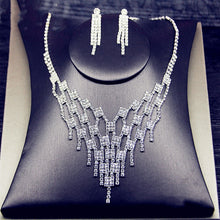 Load image into Gallery viewer, Women&#39;s Jewelry Sets Rhinestone Tassel Designs Necklace -Earrings Long Bling Crystal Rhinestones Tassel For Formals Party and Weddings