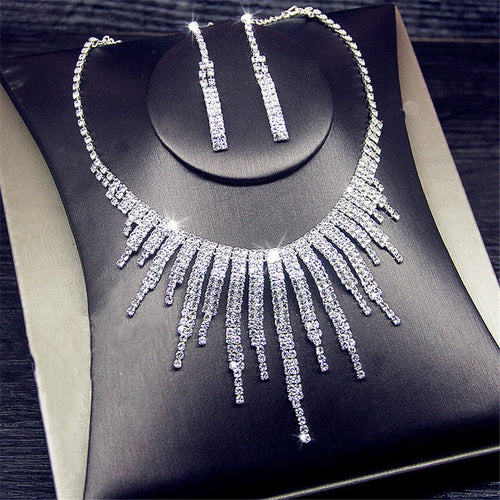 Women's Jewelry Sets Rhinestone Tassel Designs Necklace -Earrings Long Bling Crystal Rhinestones Tassel For Formals Party and Weddings