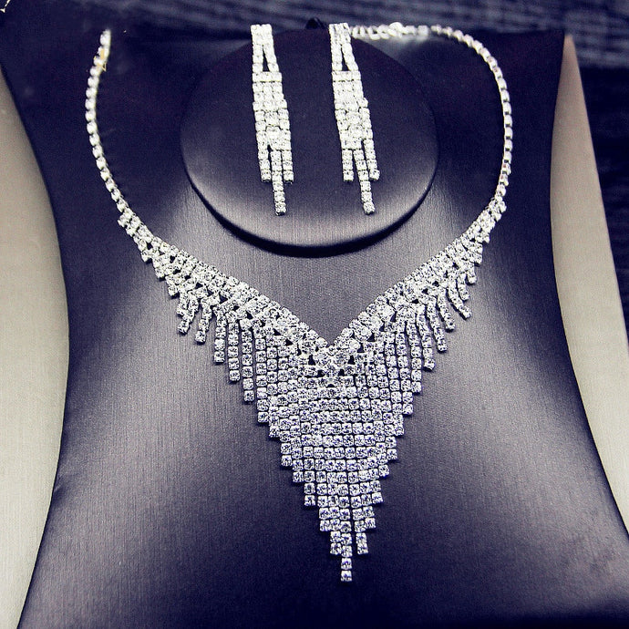 Women's Jewelry Sets Rhinestone Tassel Designs Necklace -Earrings Long Bling Crystal Rhinestones Tassel For Formals Party and Weddings