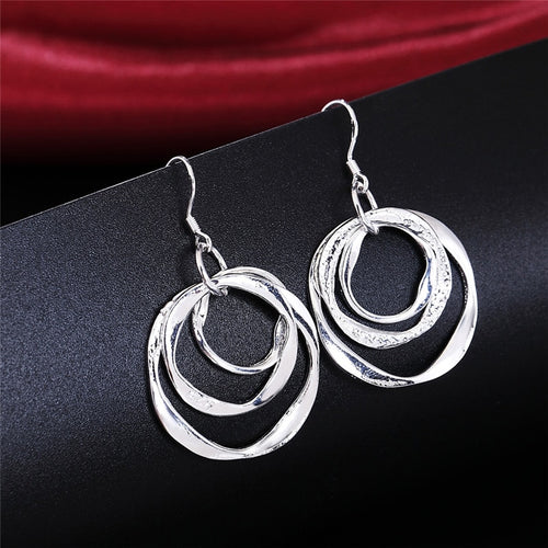 Women's Earrings 925 Sterling Silver Three Circle Drop pierced Earrings