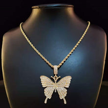 Load image into Gallery viewer, womens bling butterfly pendant necklace rope chain chain gold