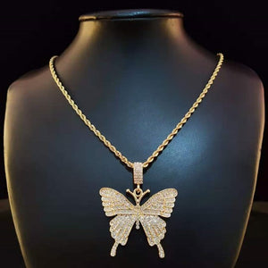 womens bling butterfly pendant necklace rope chain chain gold