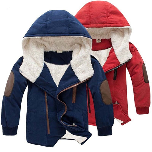 Boys Winter Jacket- Coat Thick High Quality Woolen Winter Coat Kids 3T-12 Red/Blue