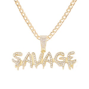 Hip Hop Jewelry Pendant Necklace Iced Out SAVAGE Gold/Silver Chain Options Tennis-Rope-Cuban