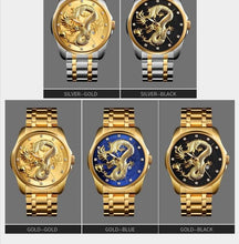 Load image into Gallery viewer, Men&#39;s Dragon Watch Luxury Quartz Watch Waterproof Wristwatch Gold/Silver Band with Face Color Options