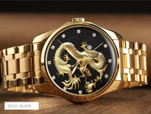 Load image into Gallery viewer, Men&#39;s Dragon Watch Luxury Quartz Watch Waterproof Wristwatch Gold/Silver Band with Face Color Options