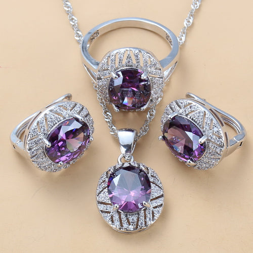 jewelry set austrian crystals includes necklace clip on earrings and ring choice of ring size & many options for color of crystal is oval with cz zircon around it quality formal jewelry