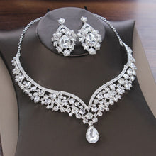 Load image into Gallery viewer, Brides bling crystal necklace and earring set wedding or pageant