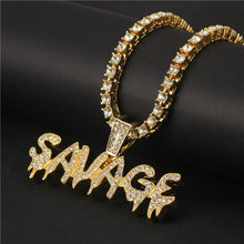 Load image into Gallery viewer, Bling Hip Hop Pendant Necklace SAVAGE Shiny Ice Out Gold/Silver Chain 