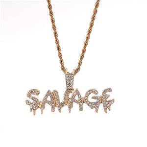 Hip Hop Jewelry Pendant Necklace Iced Out SAVAGE Gold/Silver Chain Options Tennis-Rope-Cuban