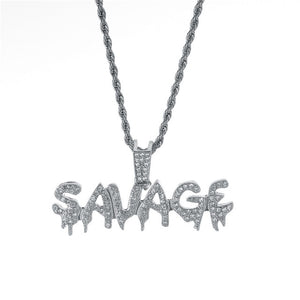 Bling Hip Hop Pendant Necklace SAVAGE Shiny Ice Out Gold/Silver Chain 