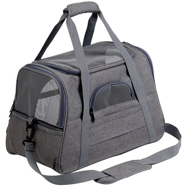 Pet Carrier Dog/Cat Carrier Transport Crate Bag Breathable with Handle and Shoulder strap Airline Approved MED/LARGE Color Options gray