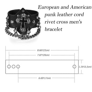 Men's/Women's Leather Cross Bracelet Adjustable Size Spiked Rivets-Chains Gothic /Rock/Punk Cuff Style