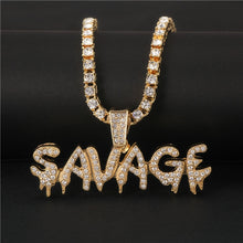 Load image into Gallery viewer, Bling Hip Hop Pendant Necklace SAVAGE Shiny Ice Out Gold/Silver Chain 