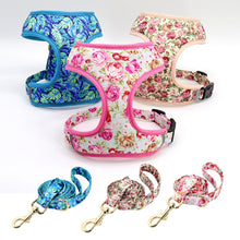 Load image into Gallery viewer, Dog-Cat Harness and Leash Set Nylon Breathable Padded Flowered Print COLOR OPTIONS Small-Medium- Large