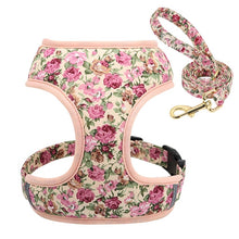 Load image into Gallery viewer, Dog-Cat Harness and Leash Set Nylon Breathable Padded Flowered Print COLOR OPTIONS Small-Medium- Large beige-rose