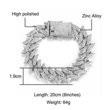 Load image into Gallery viewer, Men&#39;s Bracelet Hip Hop Bling Jewelry 8 inch AAA Zircon Rhinestones Iced Out Cuban Link Chain Color Options Gold/Silver