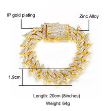 Load image into Gallery viewer, Men&#39;s Bracelet Hip Hop Bling Jewelry 8 inch AAA Zircon Rhinestones Iced Out Cuban Link Chain Color Options Gold/Silver