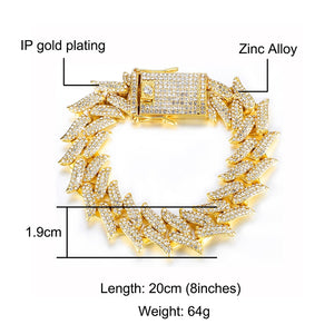 Men's Bracelet Hip Hop Bling Jewelry 8 inch AAA Zircon Rhinestones Iced Out Cuban Link Chain Color Options Gold/Silver