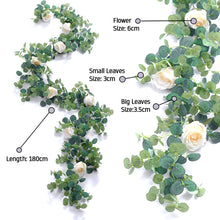 Load image into Gallery viewer, Artificial Eucalyptus Rose Hanging Silk Flower Garland 6ft Vertical Garden White or Champagne Table- Party -Wedding Décor