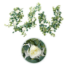 Load image into Gallery viewer, Silk Flower Garland 6ft Artificial Eucalyptus Rose Hanging Vertical Garden White 