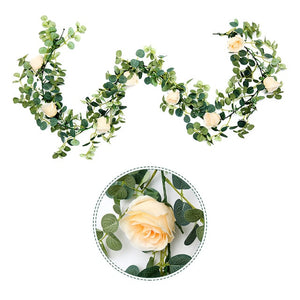 Silk Flower Garland 6ft Artificial Eucalyptus Rose Hanging Vertical Garden Champagne