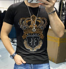 Load image into Gallery viewer, Men&#39;s Rhinestone Shirt Short Sleeve O Neck Color Options Black/White