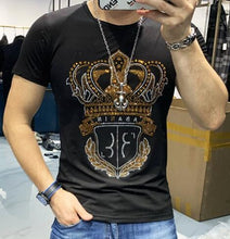 Load image into Gallery viewer, Men&#39;s Rhinestone Shirt Short Sleeve O Neck Color Options Black/White