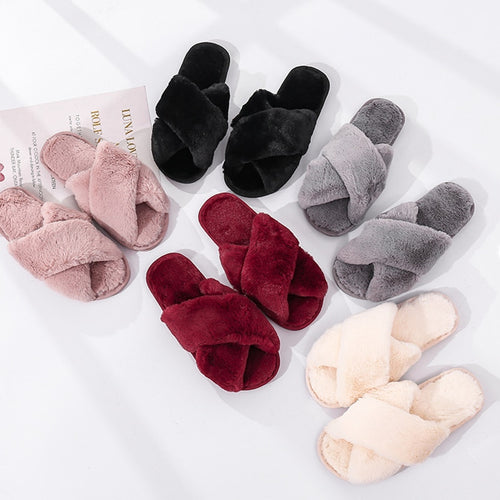 Women's Slippers Faux Fur Winter Cozy Warm Slip on color options
