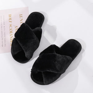 Women's Slippers Faux Fur Winter Cozy Warm Slip on black