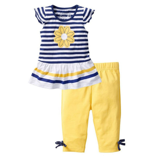 Toddler/Kid's Girl's Summer Capri & Shirt Set sizes 12mn-7 girls Flower & Striped Shirt with Yellow Capri pants